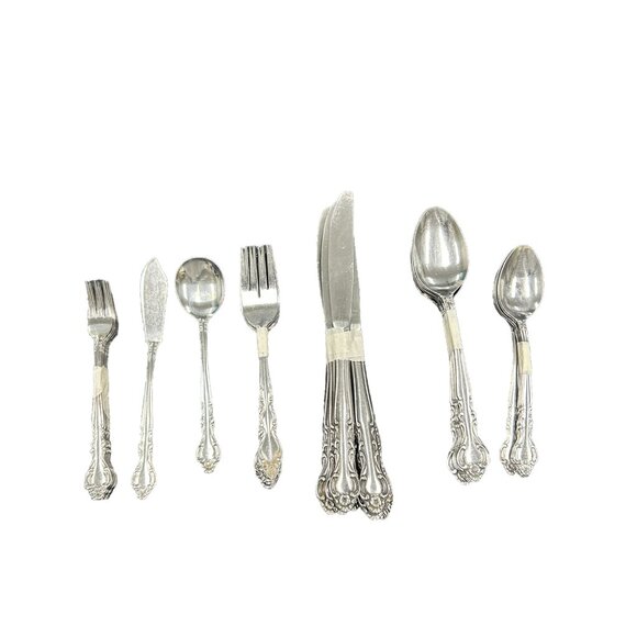 37 Piece Oxford Hall Stainless Steel COVENT GARDEN Flatware Silverware Floral - Picture 2 of 5